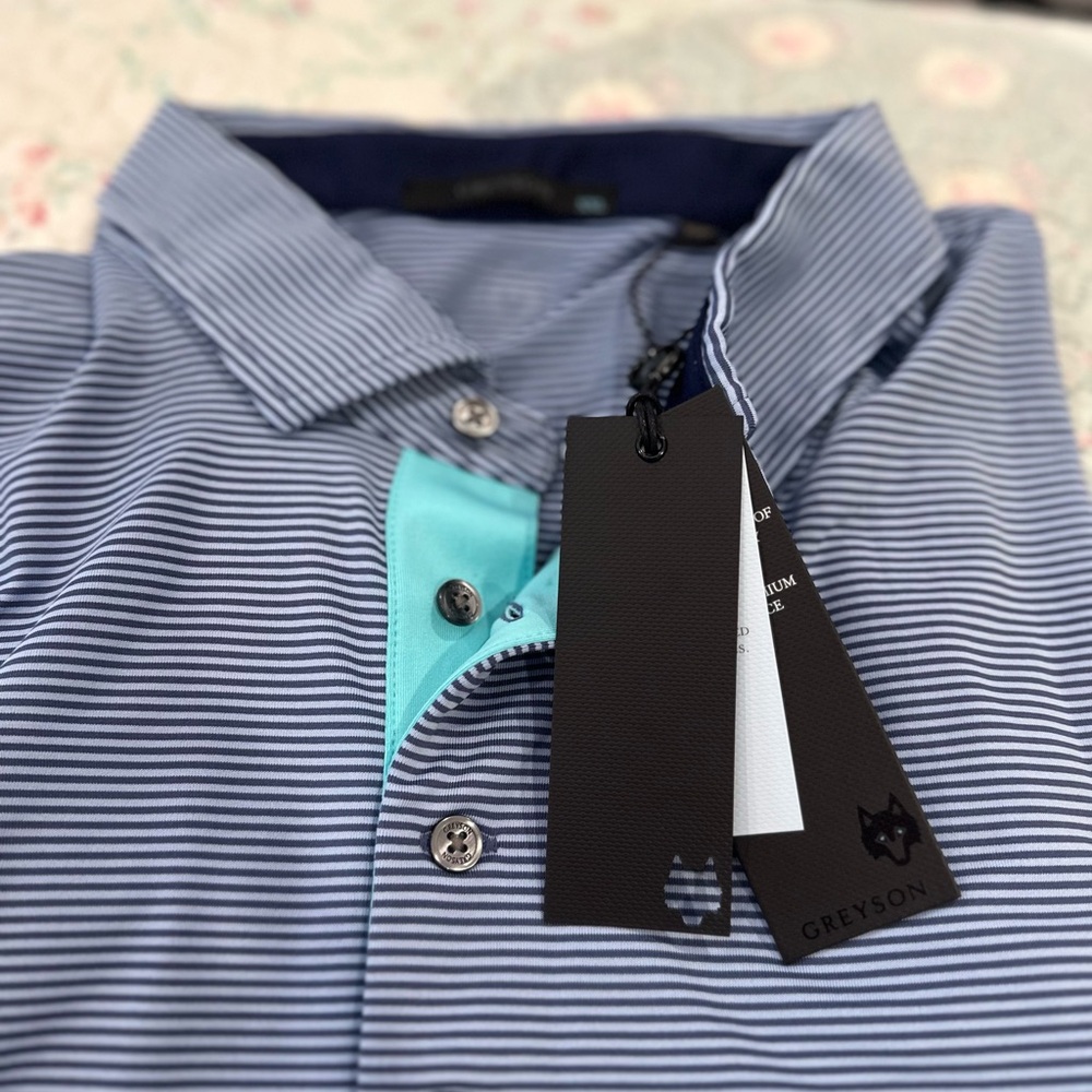 NWT Greyson Striped Blue Polo Shirt - Picture 3 of 15